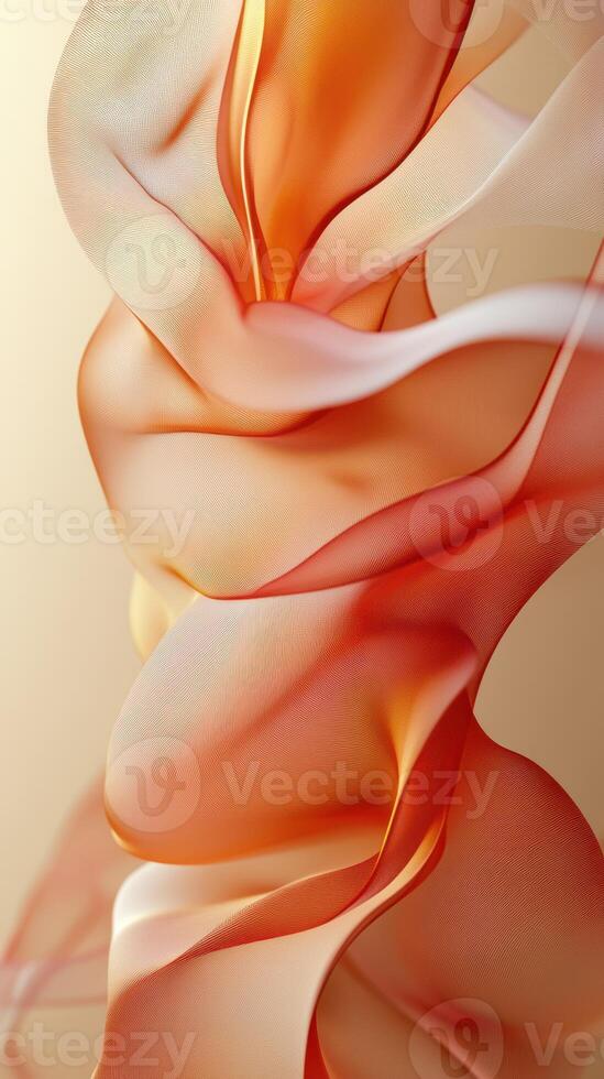 Colorful fabric drapes create an abstract composition with soft folds and waves in warm tones photo