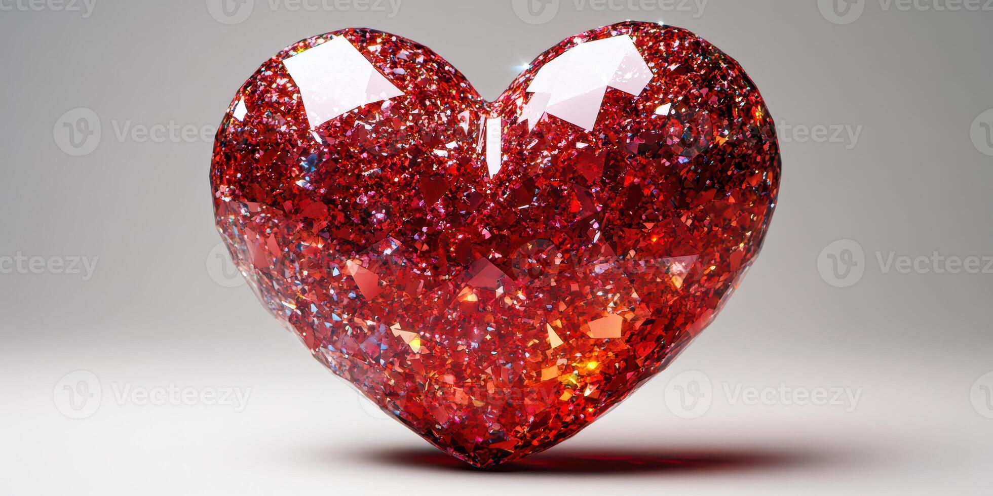 Sparkling red gemstone heart displayed on a simple background to symbolize love and passion for an elegant decoration photo