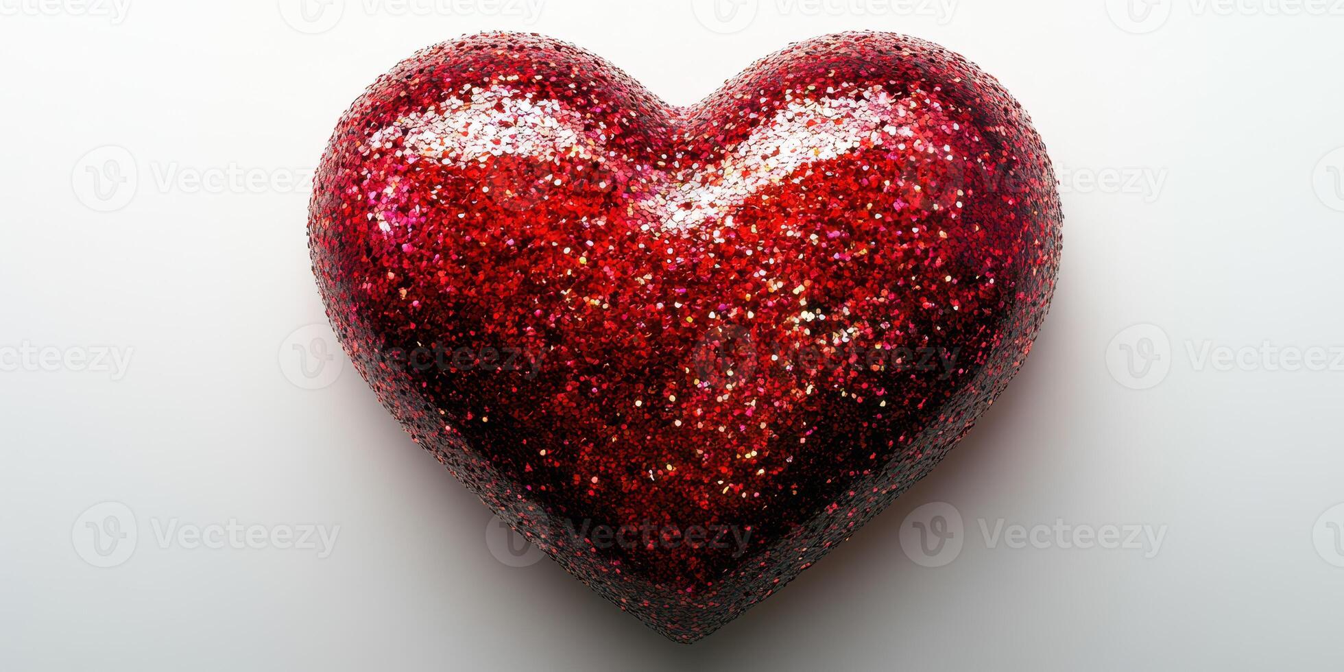 Red glitter heart symbolizing love and affection on a light background for celebration or decoration purposes photo
