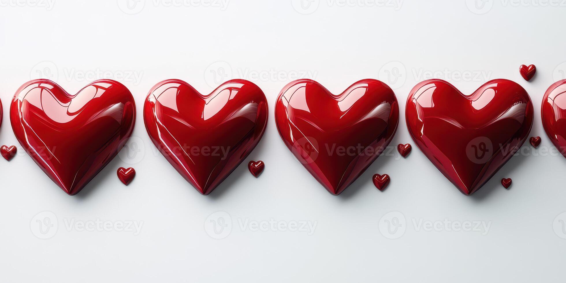 Red hearts arranged in a row on a white background creating a romantic and playful atmosphere photo