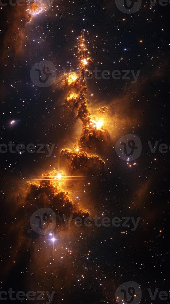 Stunning cosmic formation with glowing nebulae captured in deep space at night photo