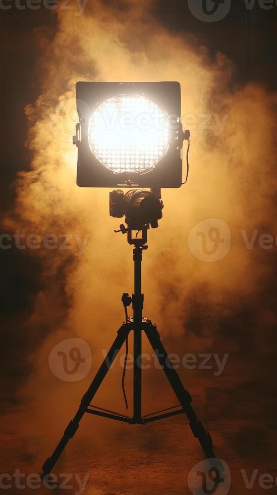 Bright studio light illuminating smoke in a creative photography setting during an evening shoot photo