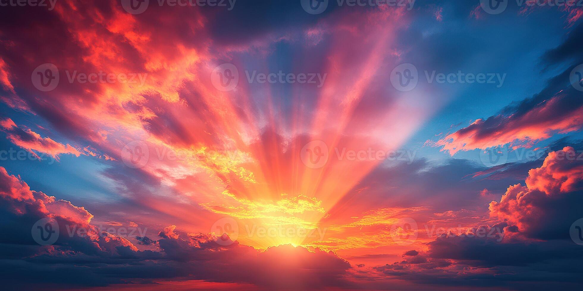Vibrant sunset with radiant colors illuminating the sky above the horizon at dusk photo