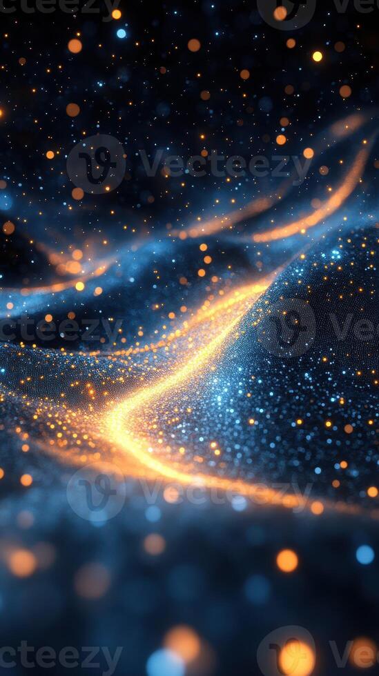Stunning display of shimmering particles flowing across a dark background photo