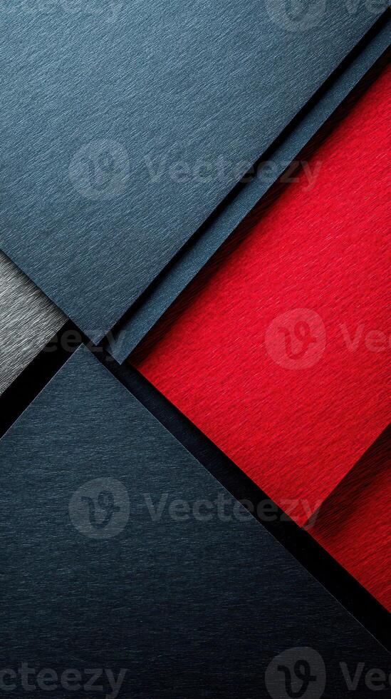 Colorful geometric design of layered paper textures in contrasting shades of blue, red, and gray photo