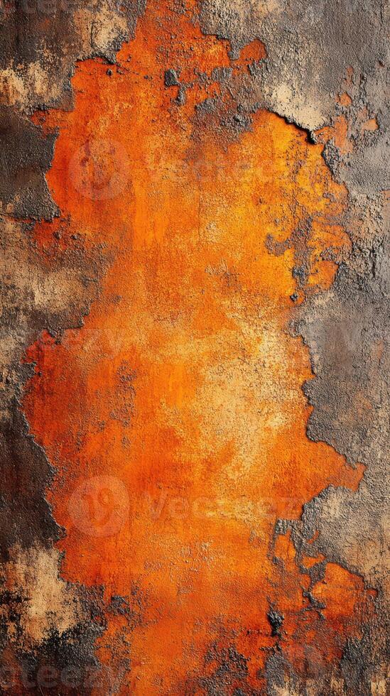 Vibrant textured wall with orange and black abstract patterns in a modern setting photo