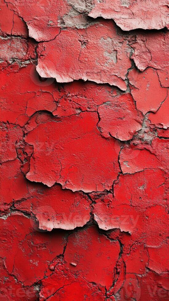 Vibrant red wall with peeling paint showcasing texture and decay in an urban environment photo