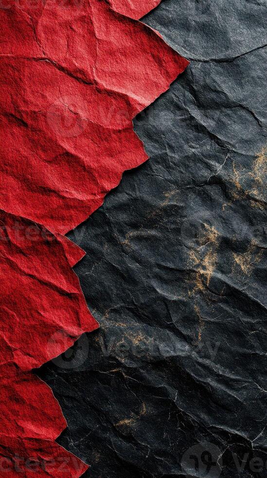 Contrast of textured papers in vibrant red and deep black creates an artistic background photo