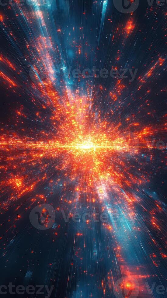 Vibrant explosion of light and color in a digital space environment showcasing dynamic energy movements photo