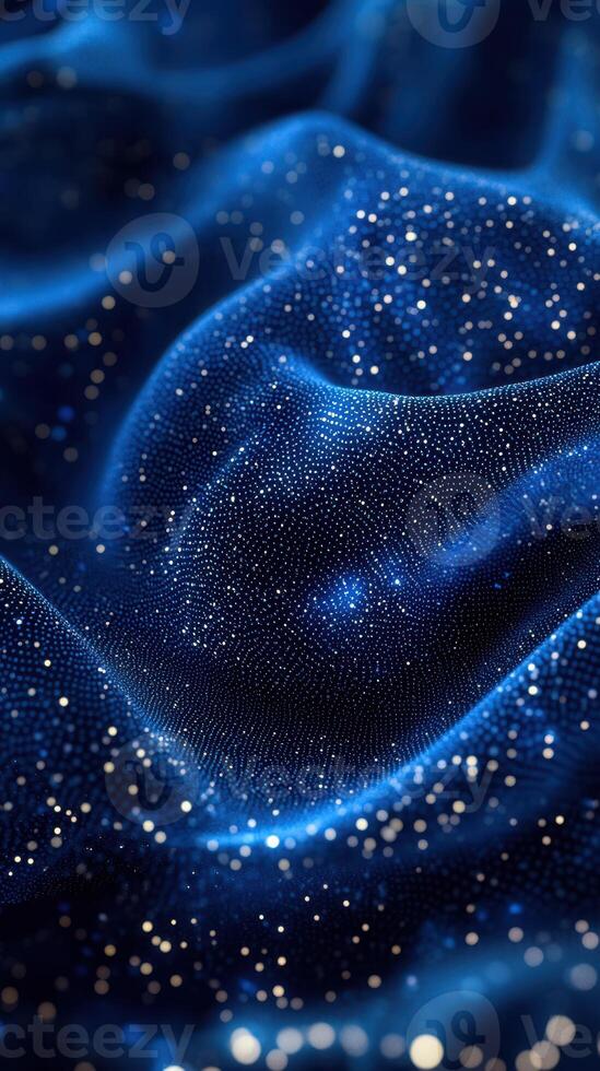 Sparkling blue fabric texture with shimmering particles creating a cosmic impression in soft waves photo
