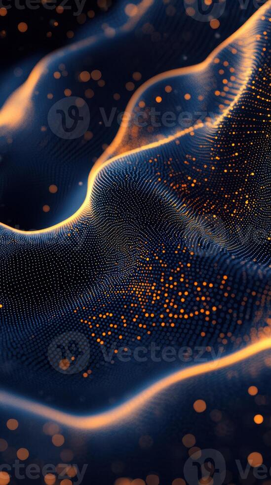 Digital waves of light and color create a mesmerizing abstract landscape at night photo