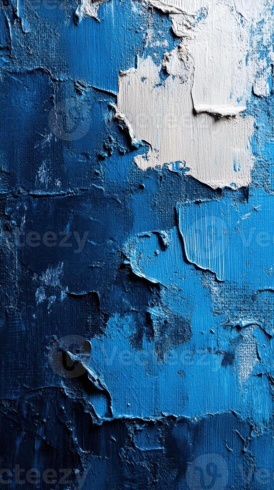 Abstract texture in deep blue and white showcasing unique patterns and layers of paint photo