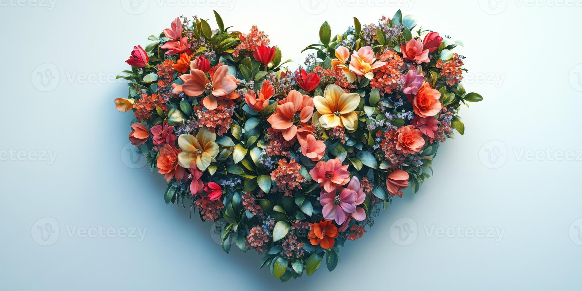 Floral heart arrangement showcasing vibrant flowers and lush greenery in a decorative display for an emotional occasion photo