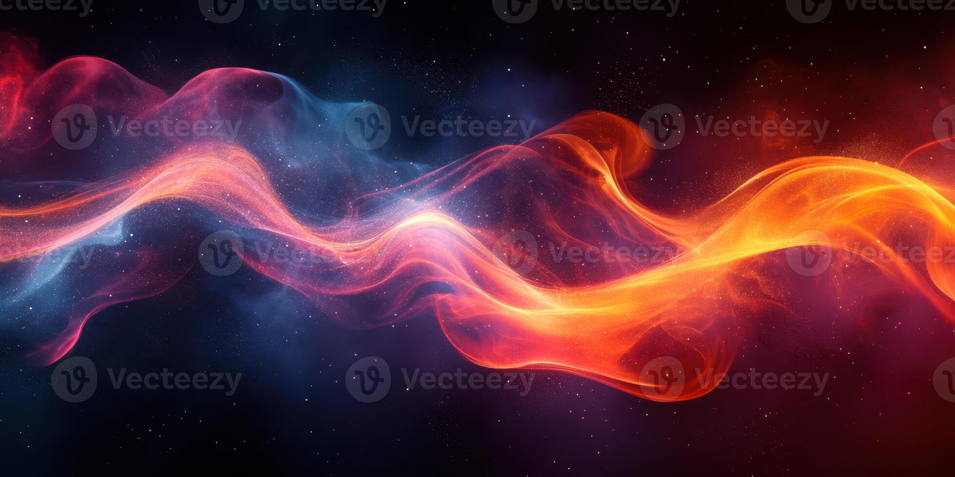 Colorful swirling abstract design with vibrant hues of red, orange, and blue set against a dark background photo
