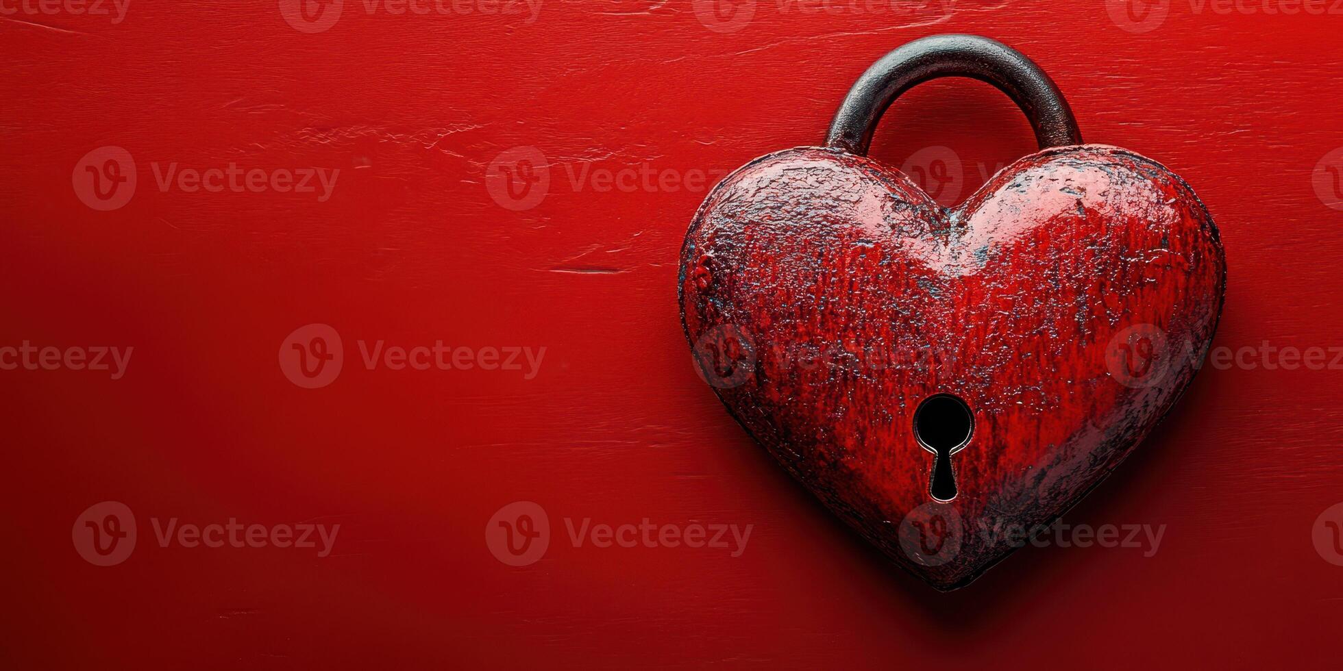 Heart-shaped lock resting on a red surface symbolizes love and security in an artistic composition photo