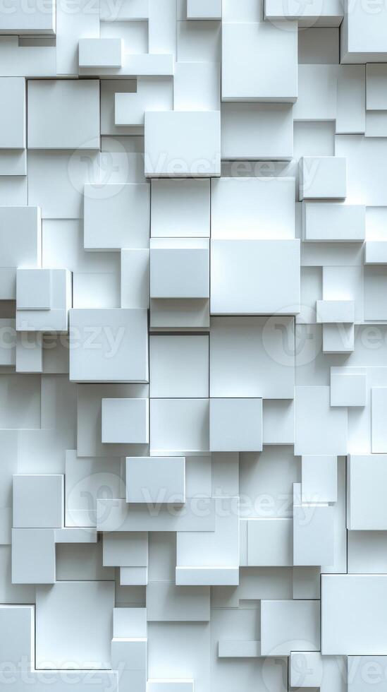 Textured white wall with geometric shapes creating a modern architectural design in an indoor space photo