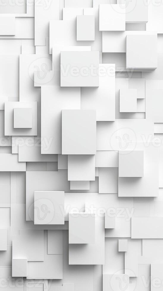 Abstract composition of overlapping white squares creating a modern three-dimensional effect in a minimalist style photo