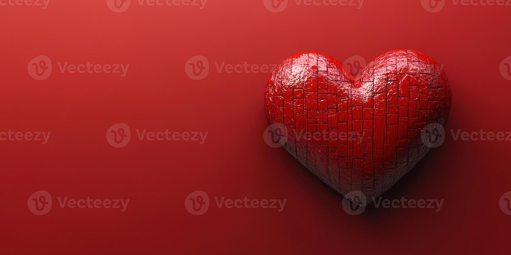 Bright red heart sculpture on a smooth red background symbolizes love and affection in a vibrant display photo