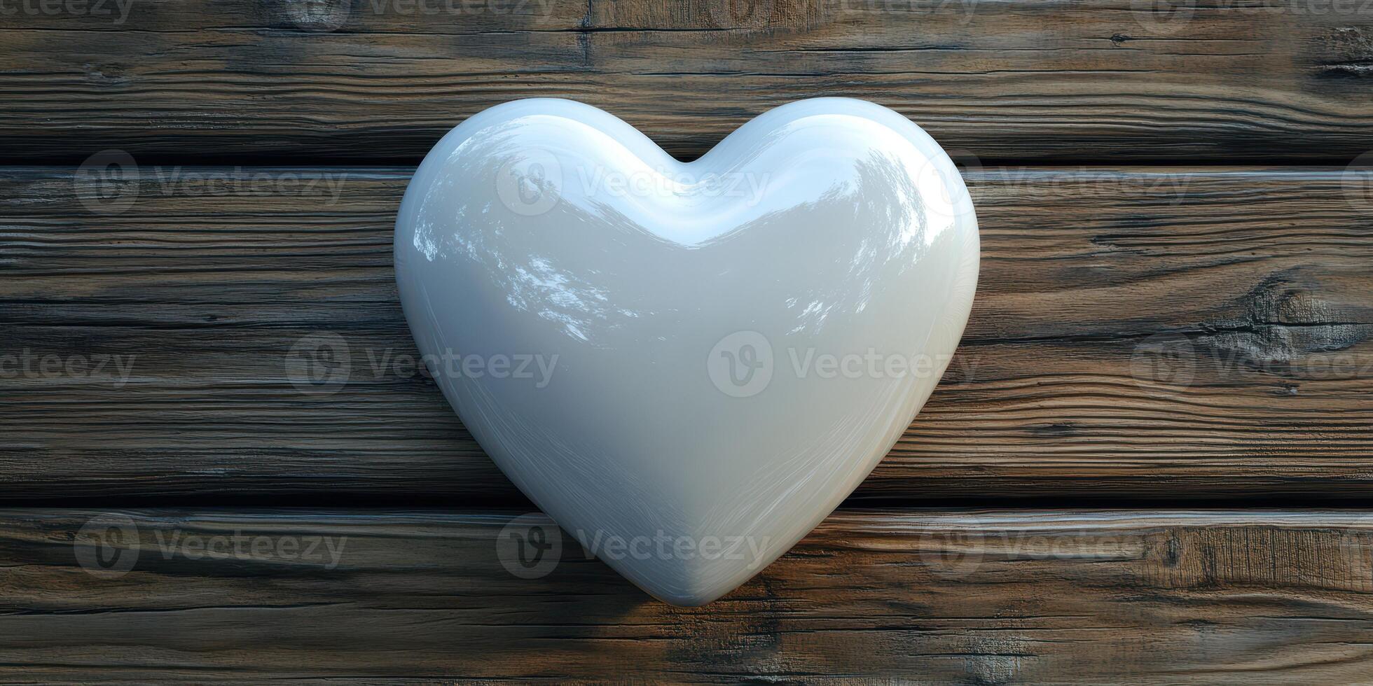 Heart sculpture on rustic wooden background conveys love and harmony in a serene setting photo