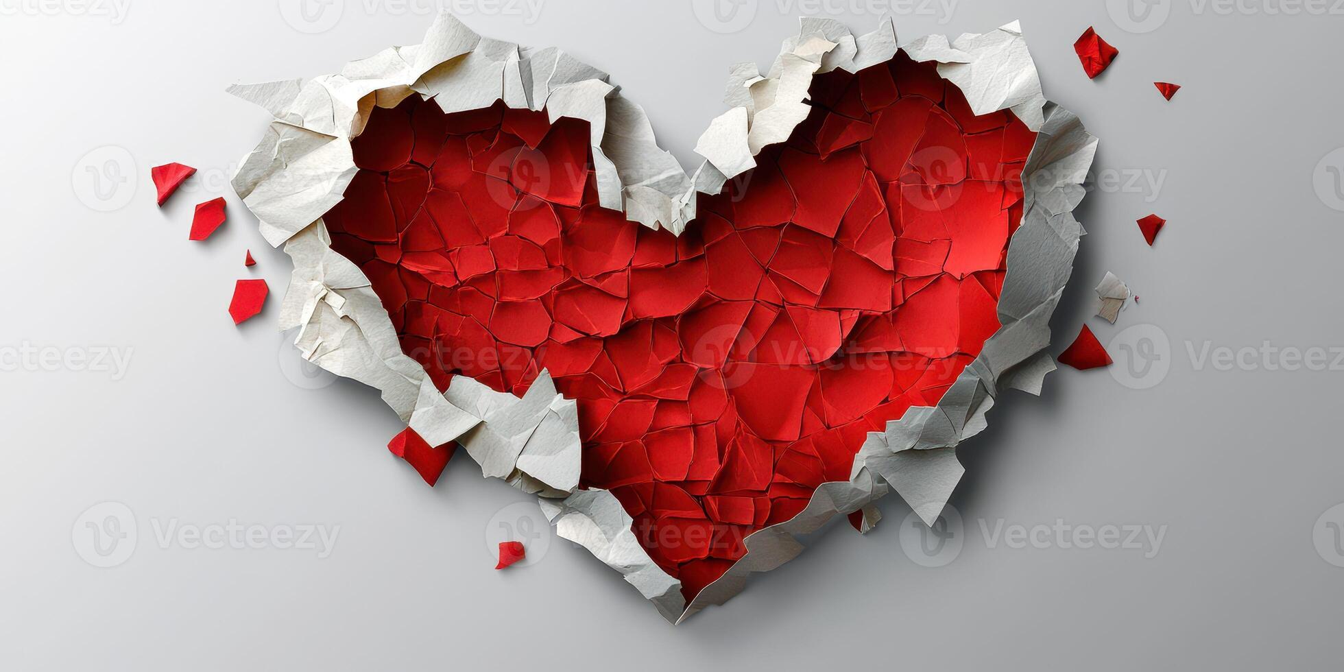 Creative heart shape made of torn paper revealing vibrant red beneath, symbolizing love and emotion photo