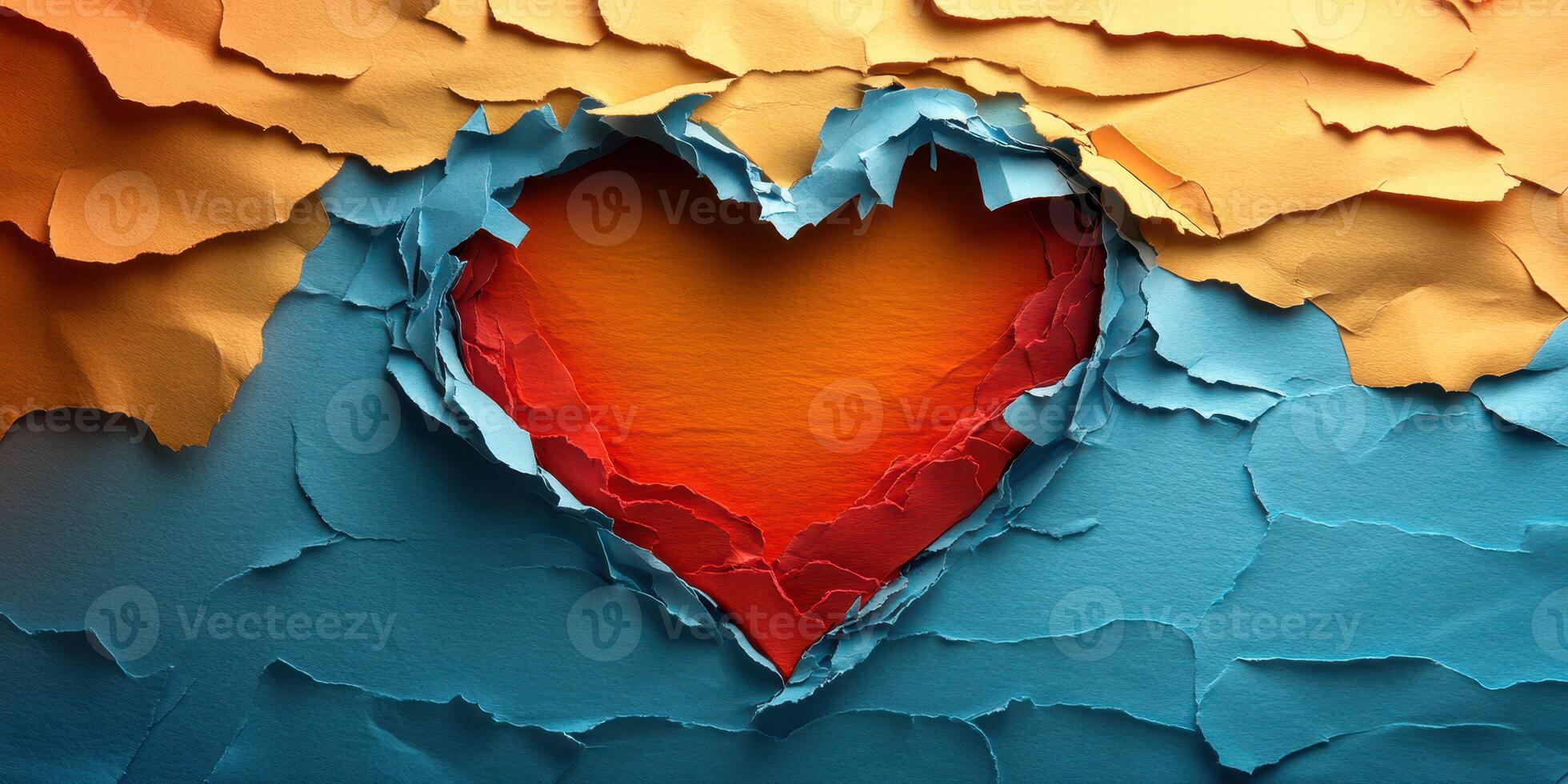 Colorful torn paper heart artwork symbolizes love and creativity in an artistic expression photo