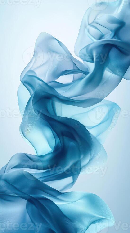 Flowing blue fabric creates a serene and elegant atmosphere in a minimalist setting photo
