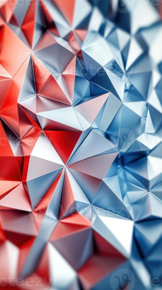 Abstract geometric pattern featuring red and blue triangular shapes in a dynamic arrangement photo