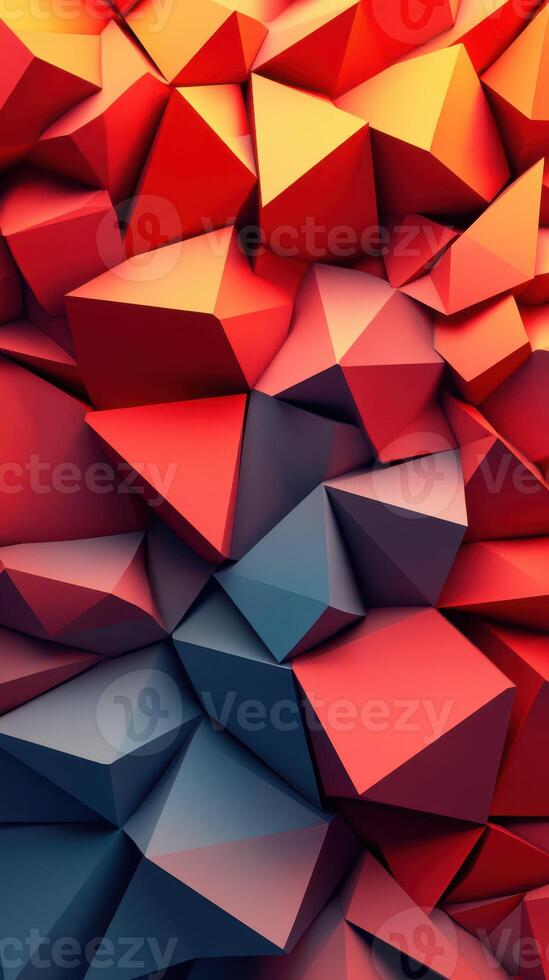 Dynamic arrangement of geometric shapes creating vibrant hues with contrasts and depth in abstract design photo