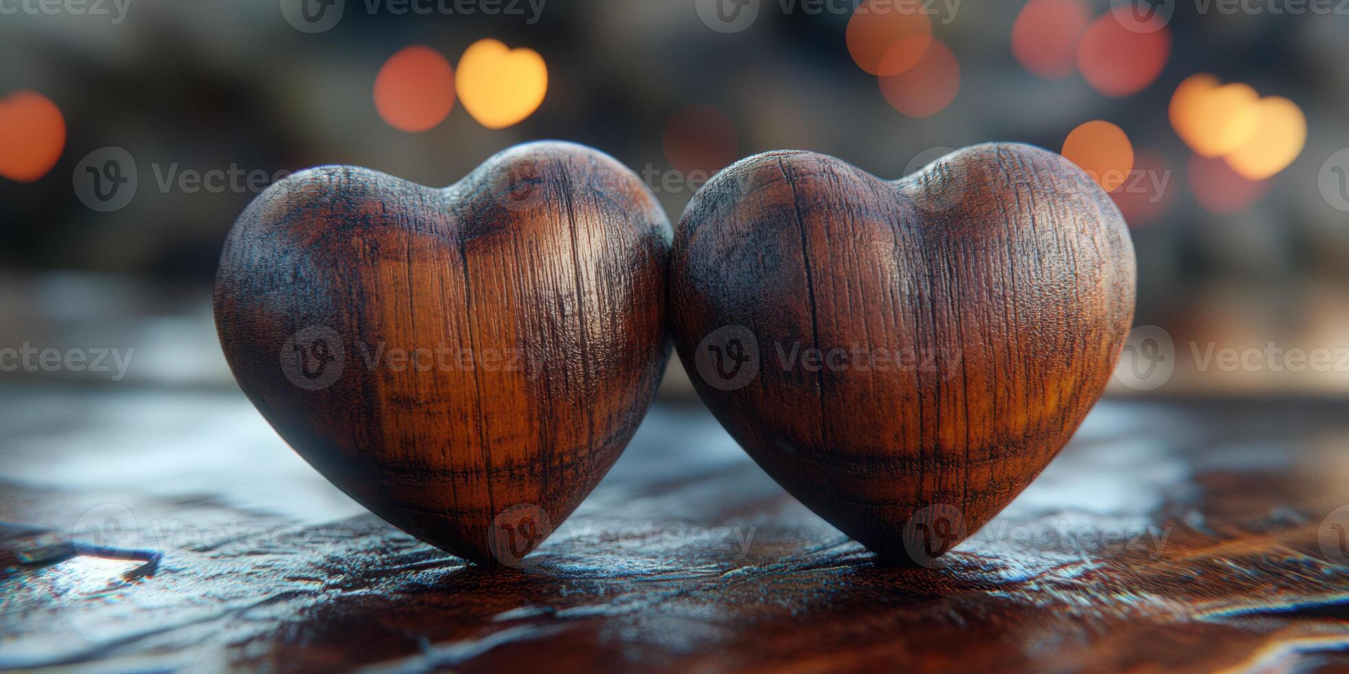 Wooden hearts symbolize love and connection on a warm, inviting surface during a cozy evening gathering photo