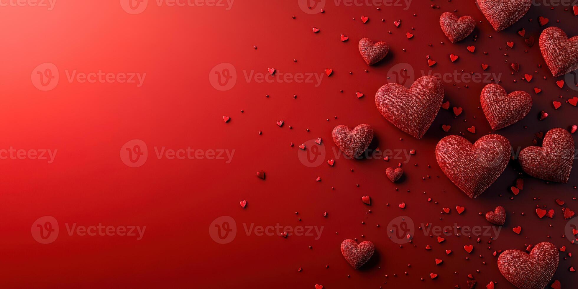 Festive red hearts scattered on a vibrant background create a romantic atmosphere for celebrations and special occasions photo