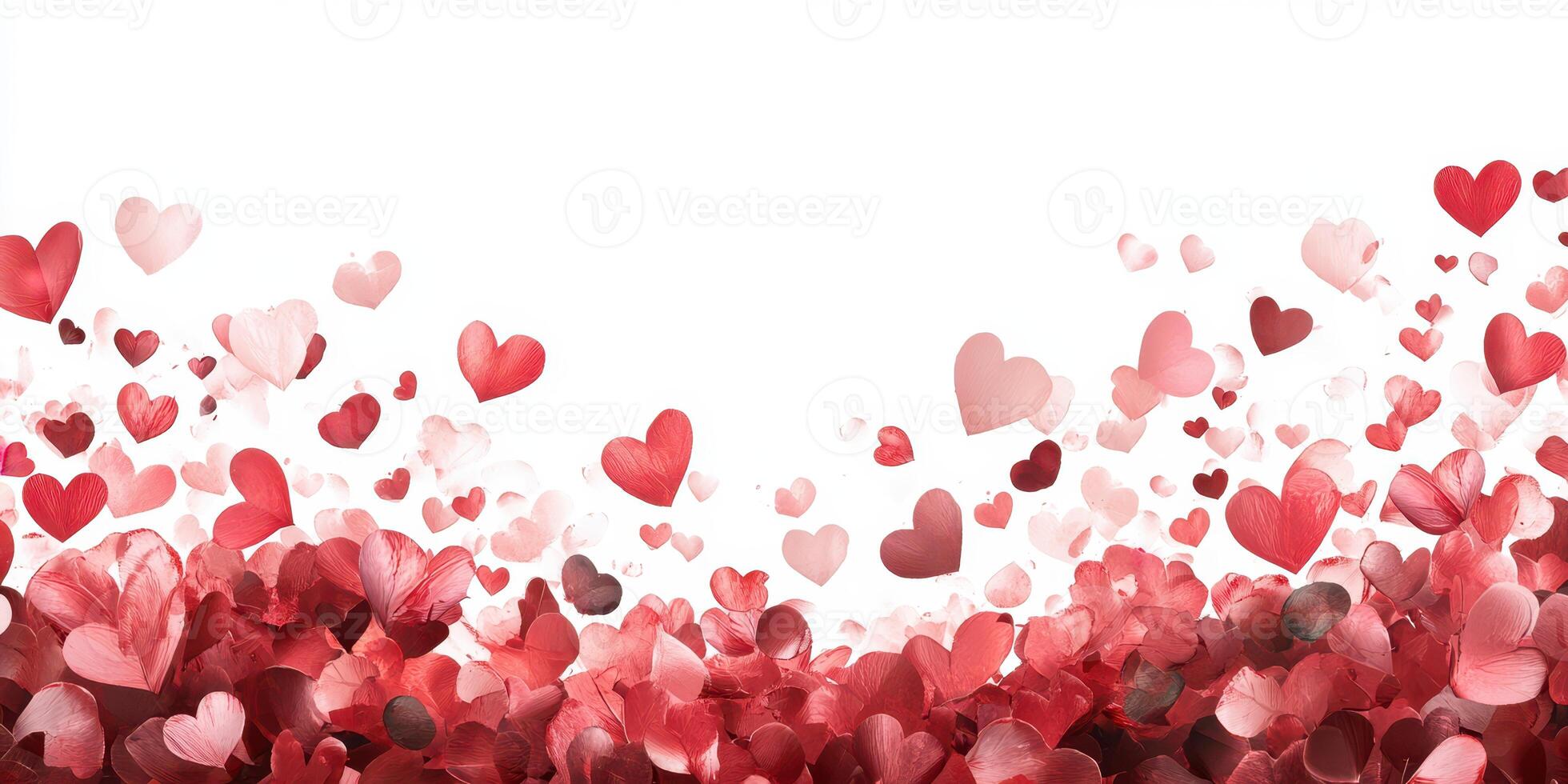 Decorative heart shapes floating above a vibrant bed of petals showcasing a romantic atmosphere photo