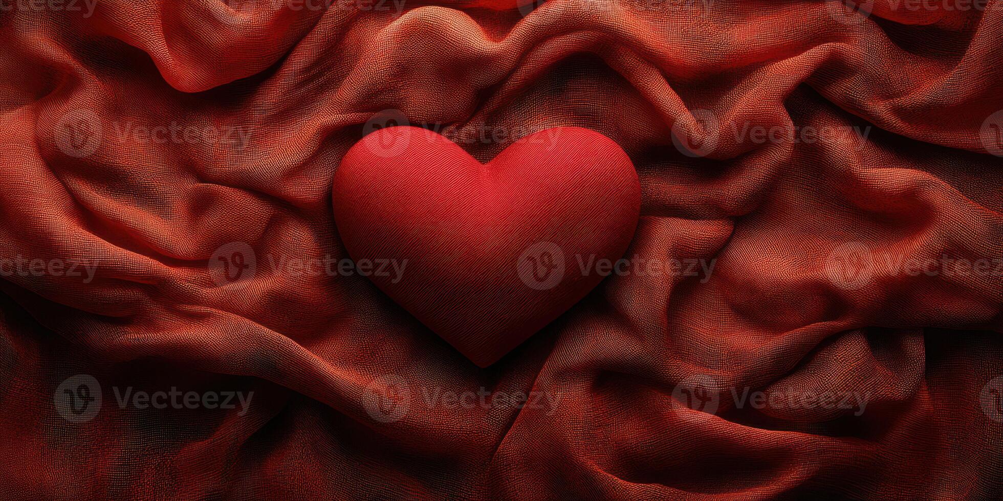 Heart shape on flowing red fabric creates a romantic and warm atmosphere for love-themed events photo