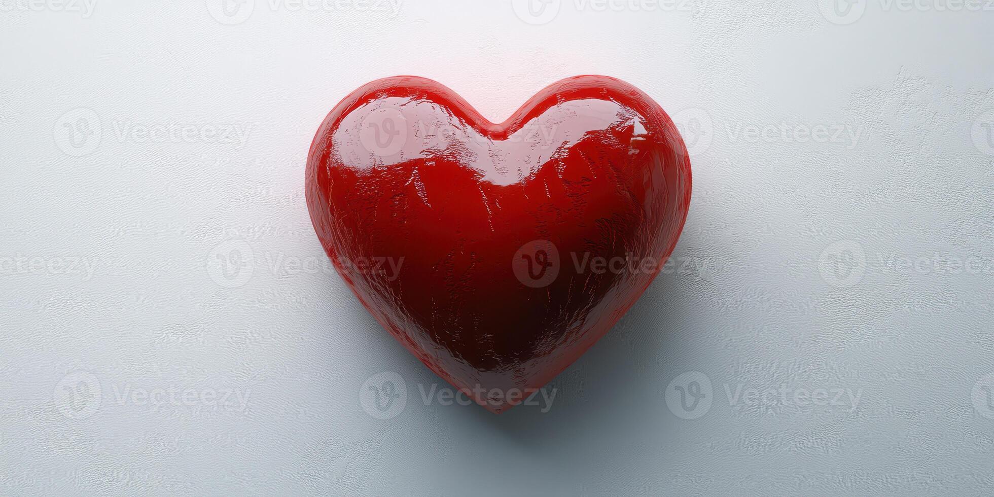Shiny red heart sculpture resting on a light background, representing love and affection in a modern artistic style photo