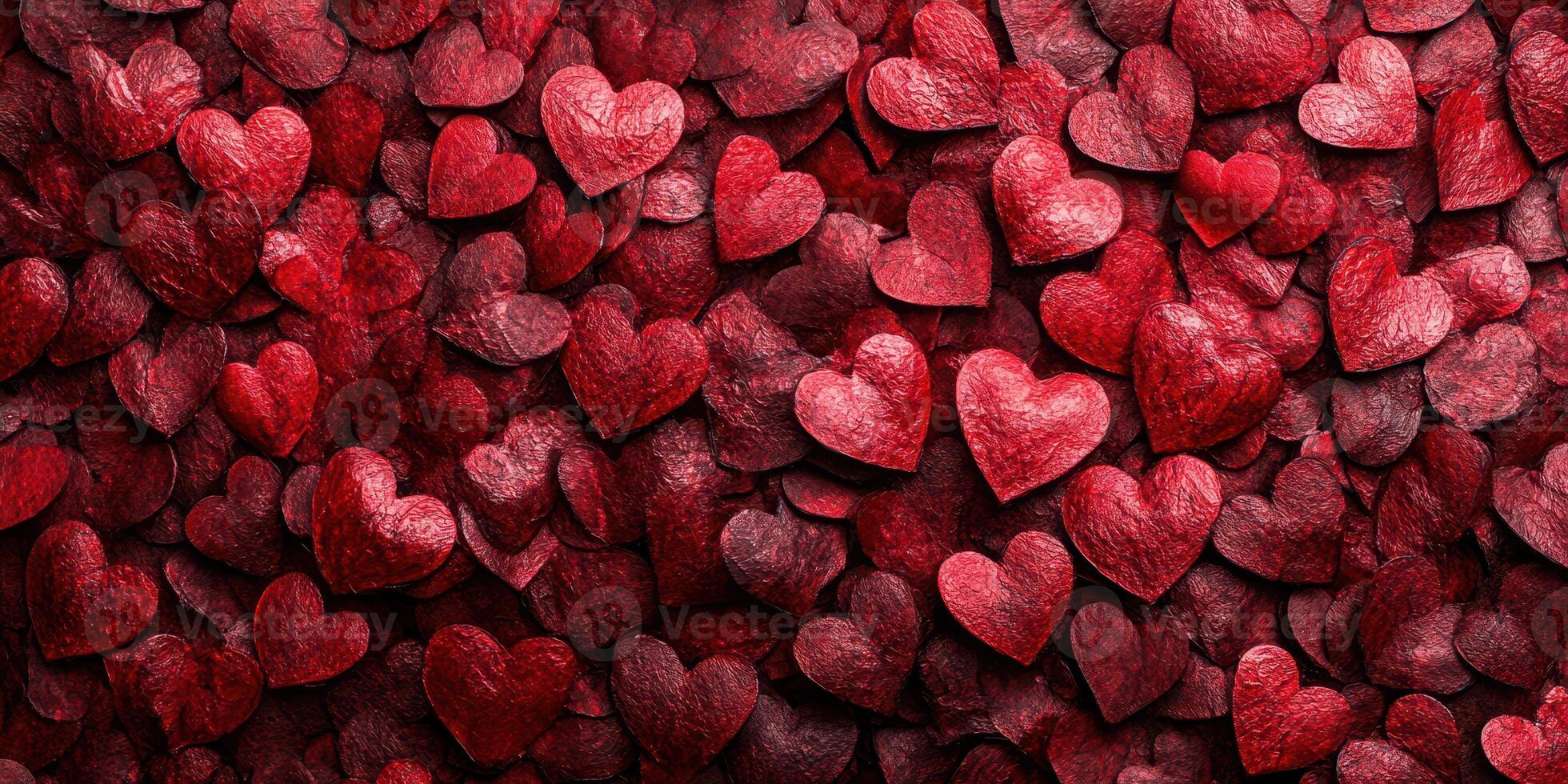 Red heart decorations create a vibrant and romantic atmosphere perfect for celebrations and special occasions photo