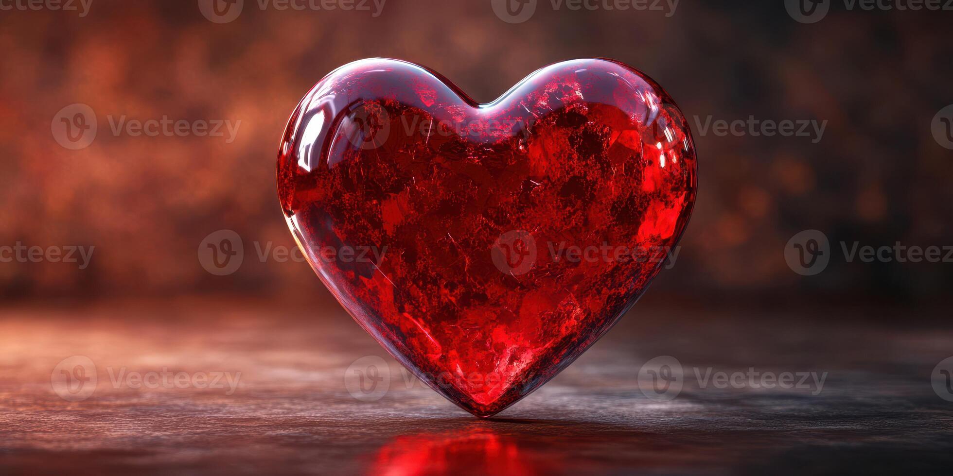 Red heart-shaped crystal on a textured surface reflecting warm light during an intimate setting photo