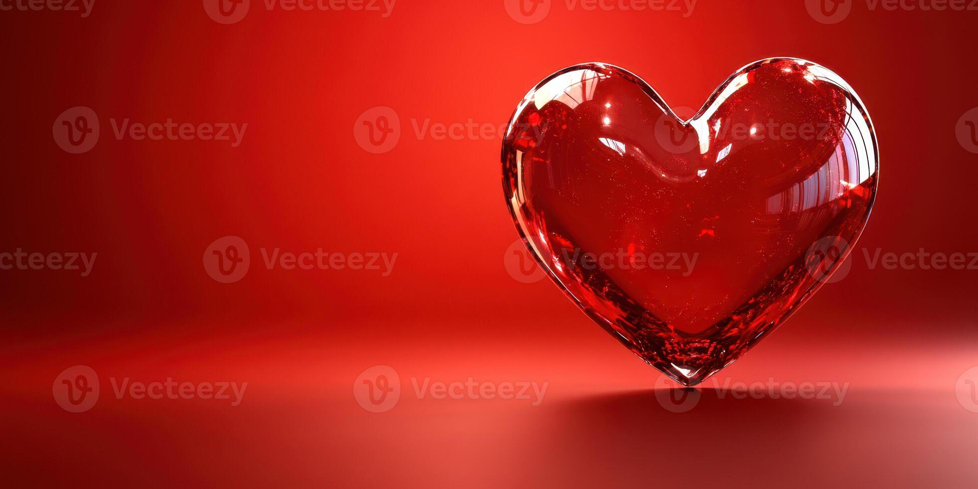 Heart-shaped glass object reflecting light against a red background creating a romantic atmosphere photo
