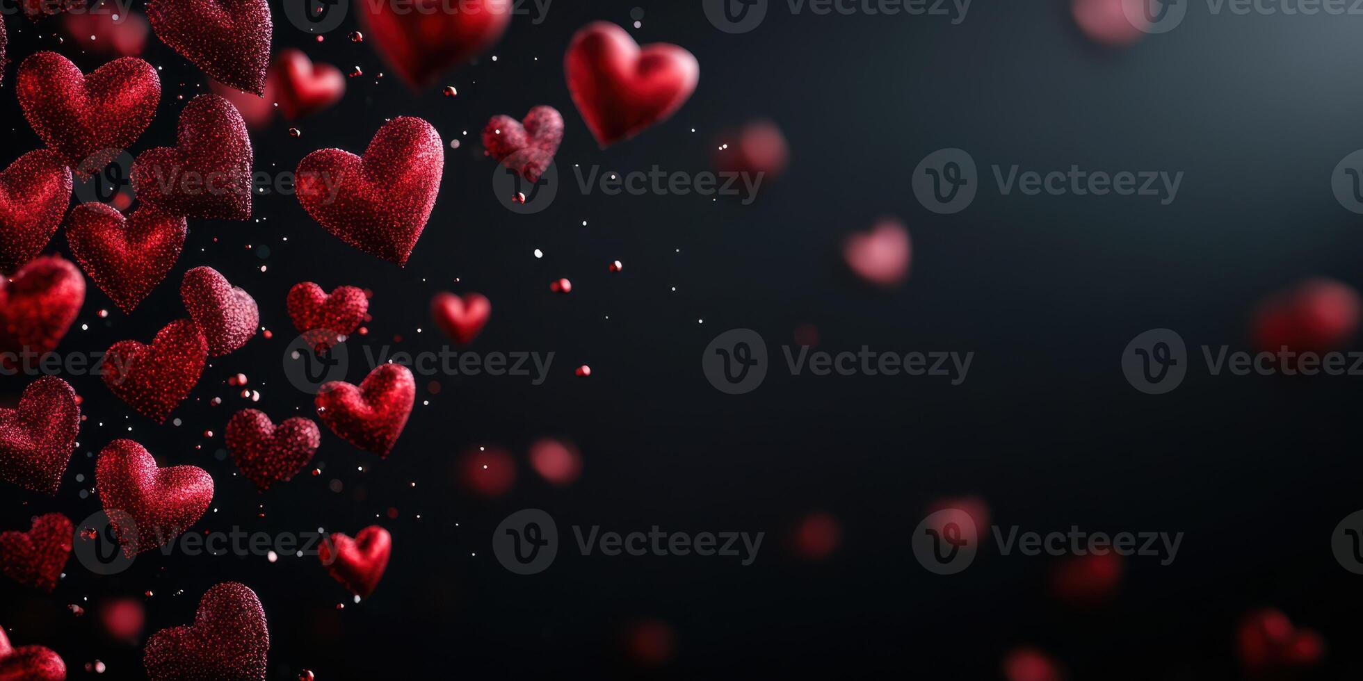Display of sparkling red hearts against a dark background creating a romantic atmosphere for celebrations and events photo
