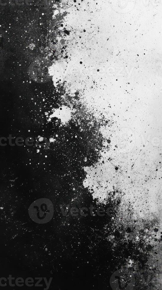 Abstract black and white splatter art created with paint on a textured surface photo