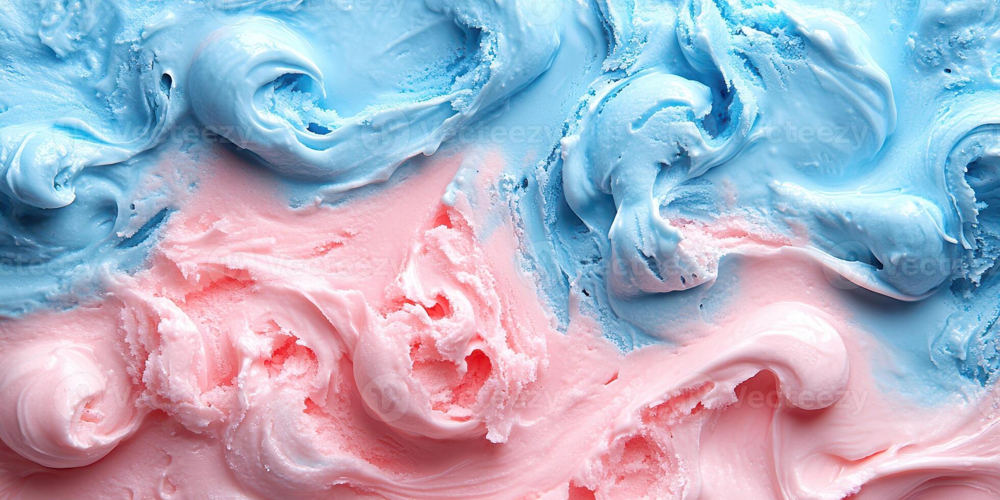 Colorful swirl of blue and pink ice cream creating a delightful dessert texture photo