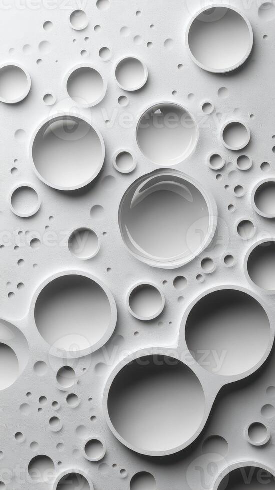 Intricate patterns of circular forms on a textured surface create a modern artistic design in subtle shades photo