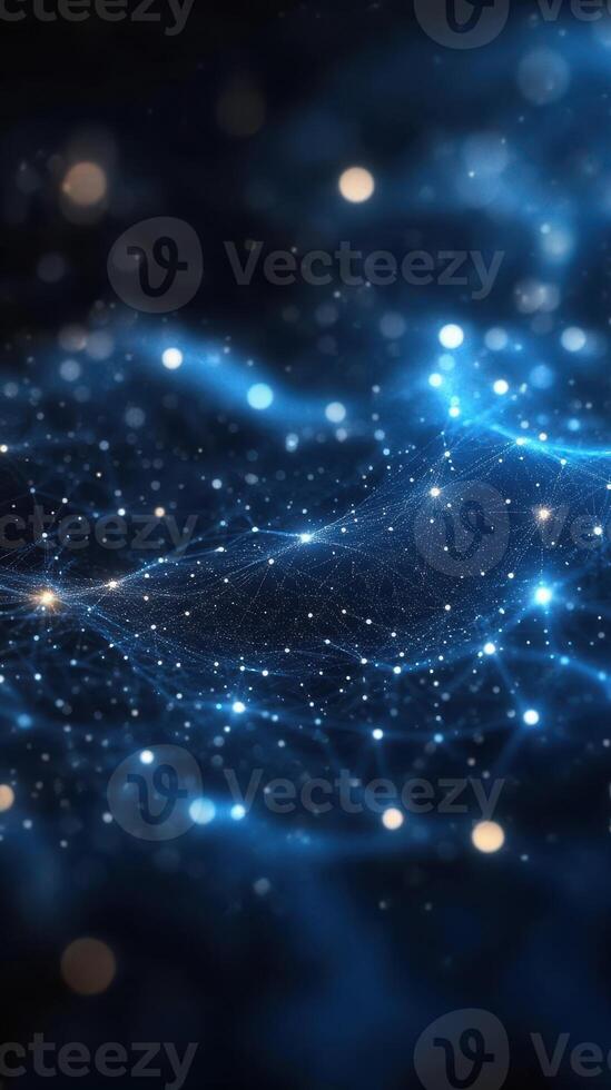 Vibrant blue abstract background with shimmering stars and glowing particles in motion photo