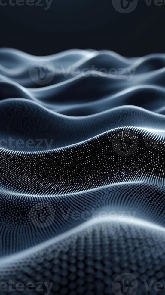 Abstract waves of blue light generate depth and motion in a digital landscape at night photo