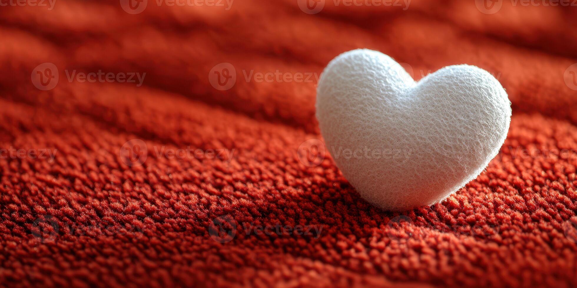 Soft white heart decoration on textured red fabric background creates a warm and inviting atmosphere in a cozy setting photo