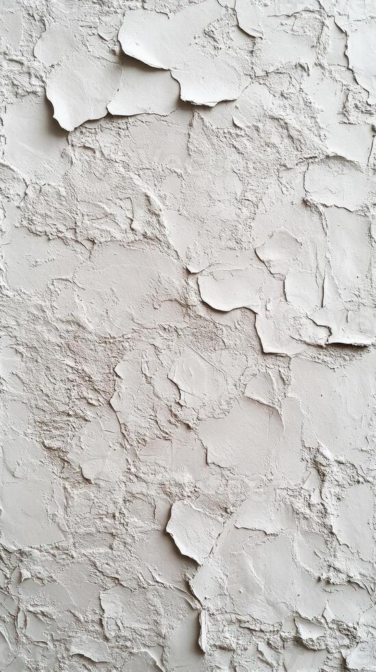 Textured wall surface showing peeling paint in a light gray tone captured in a well-lit indoor environment photo