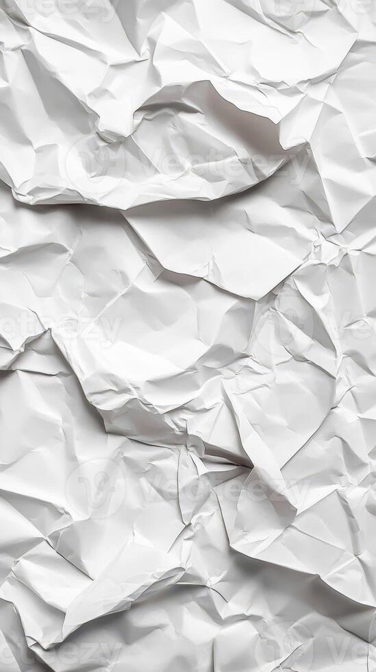 Crumpled white paper background with various texture patterns and folds showcasing a minimalist design concept photo