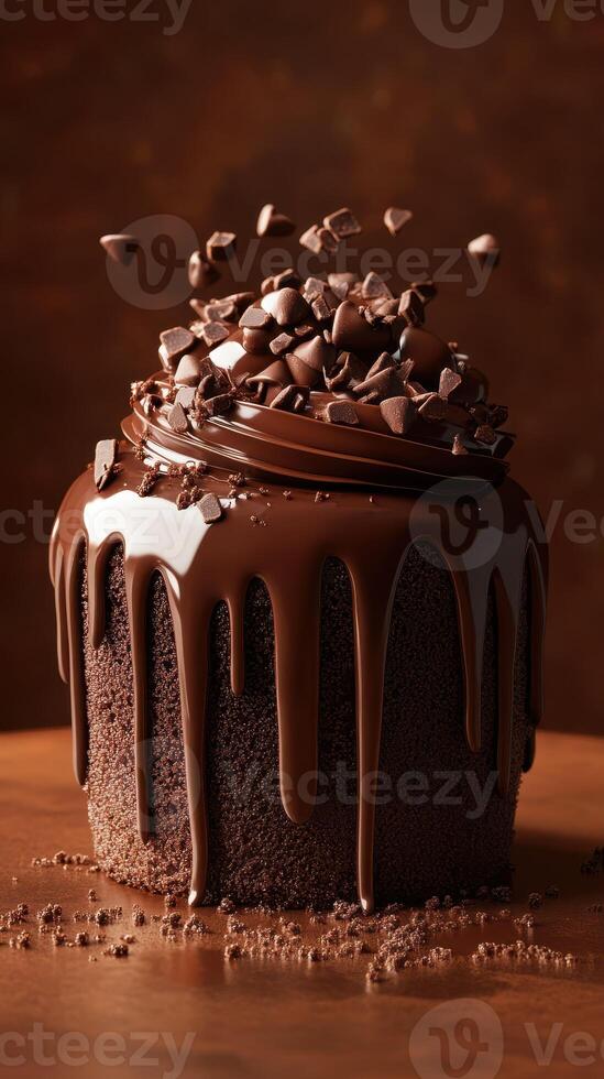Decadent chocolate cake with chocolate shavings garnished on top ready for celebration photo