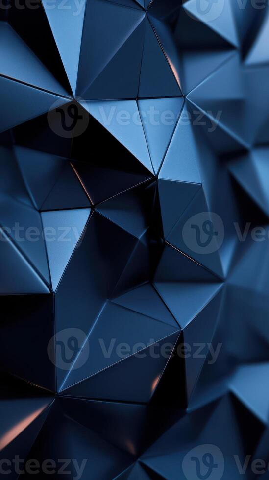 Geometric patterns create dynamic texture with reflective surfaces in deep blue tones photo
