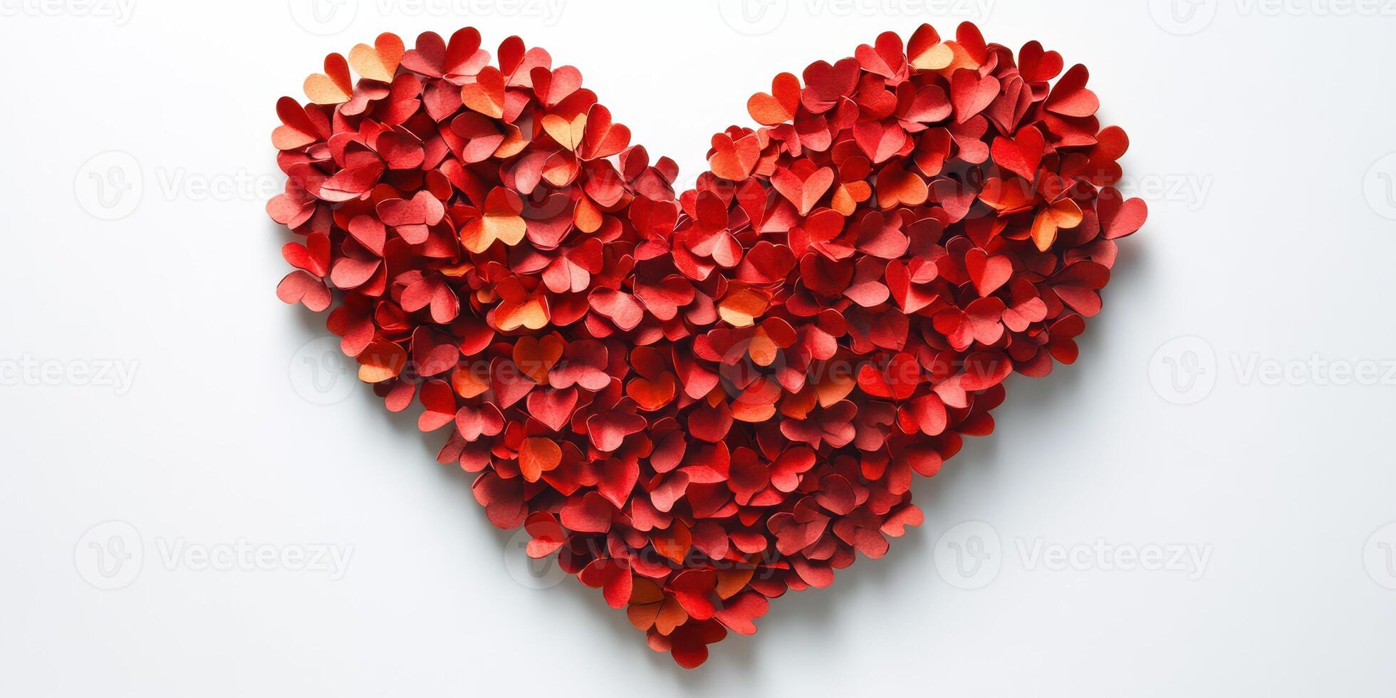 Decorative heart shape made of red paper hearts demonstrating creativity and love during a crafting session photo