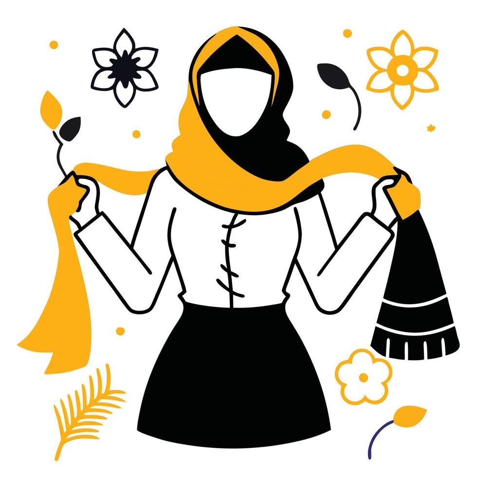A woman wearing a hijab and holding a scarf vector