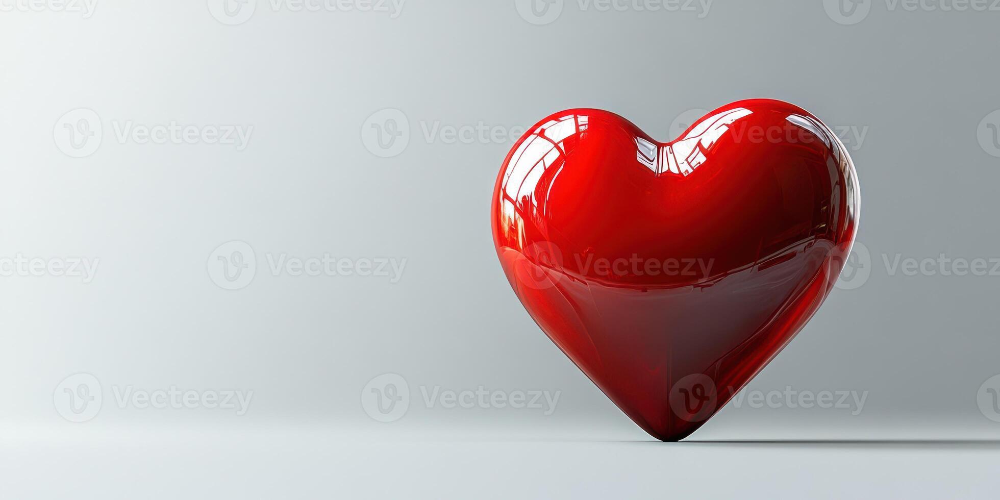 Shiny red heart sculpture against a minimalistic gray background showcasing feelings of love and emotion photo